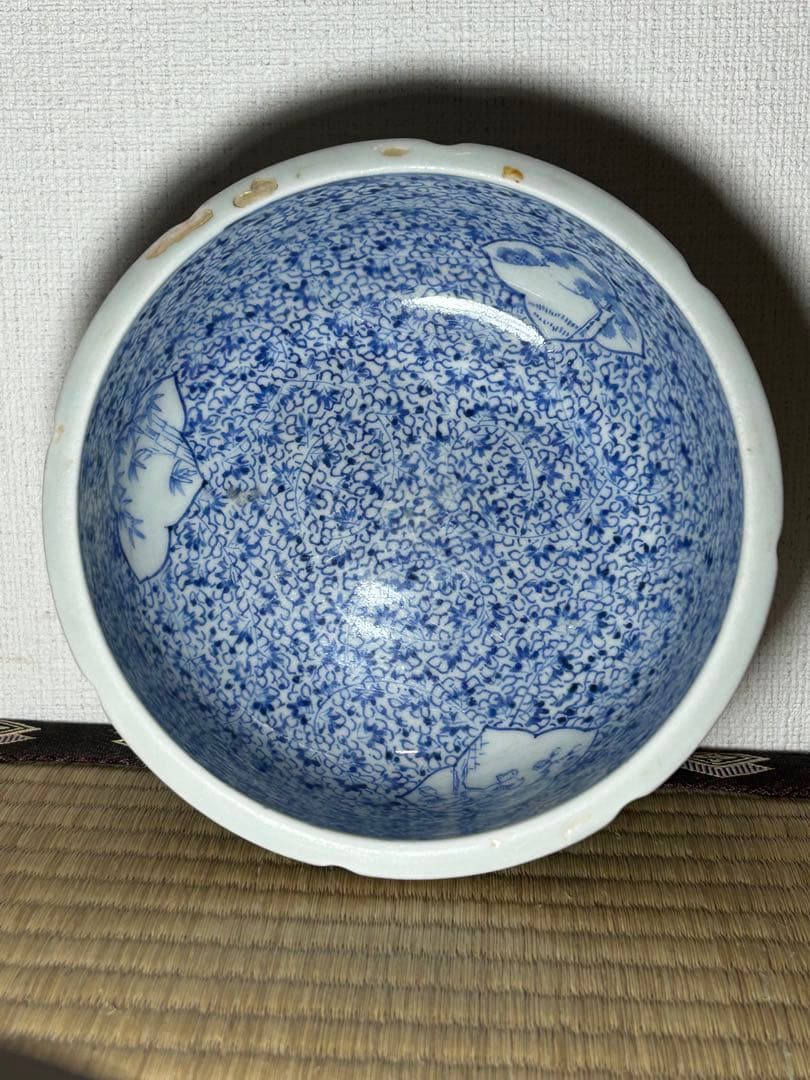古伊万里　総微塵唐草　菓子鉢 窓絵(松竹梅) 江戸時代