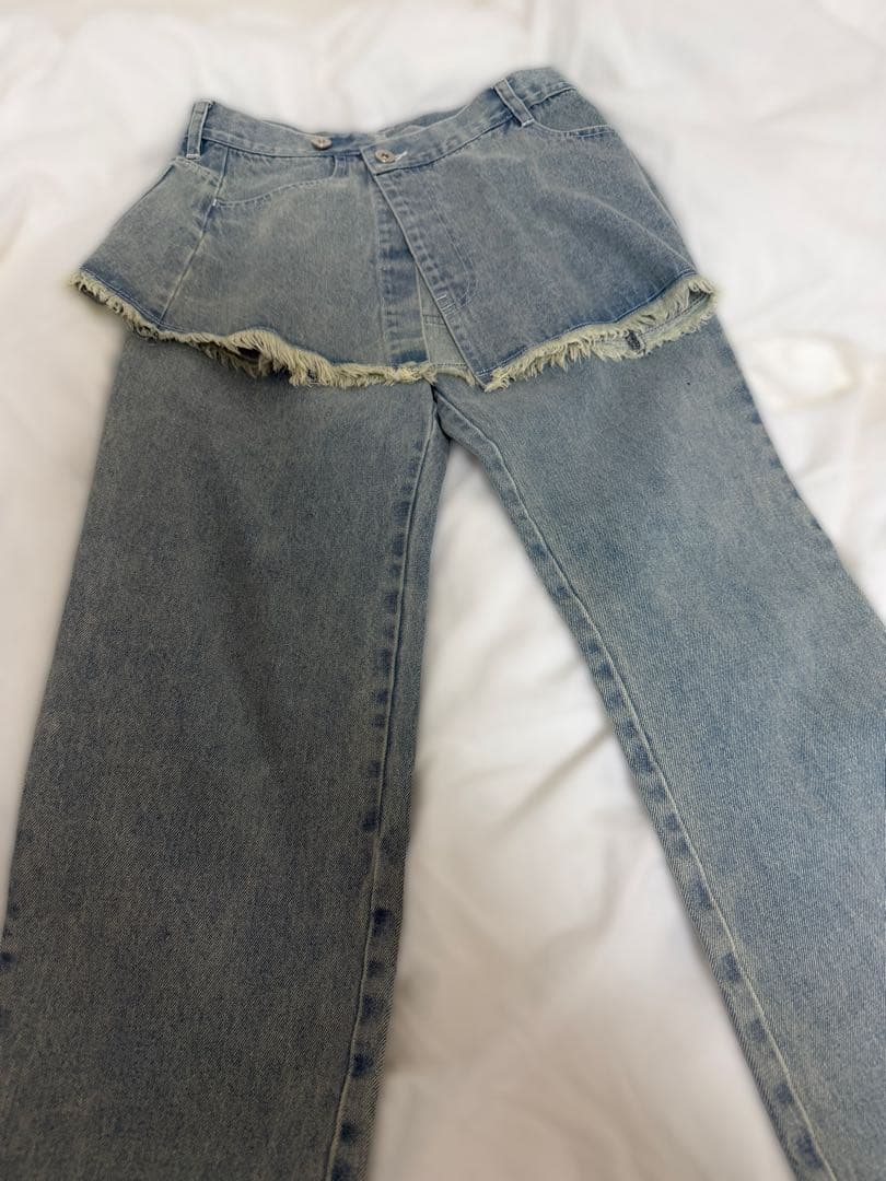 パンツ over skirt denim pants