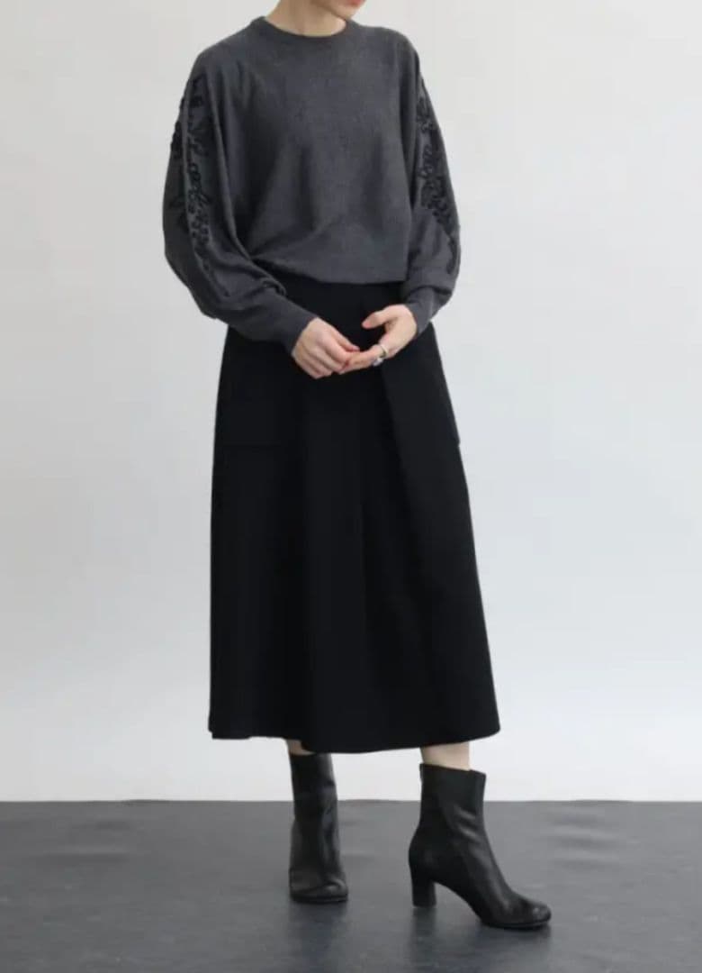 新品未使用★Aga×NORITAKE 圧縮ウールタックデザインスカート ブラック