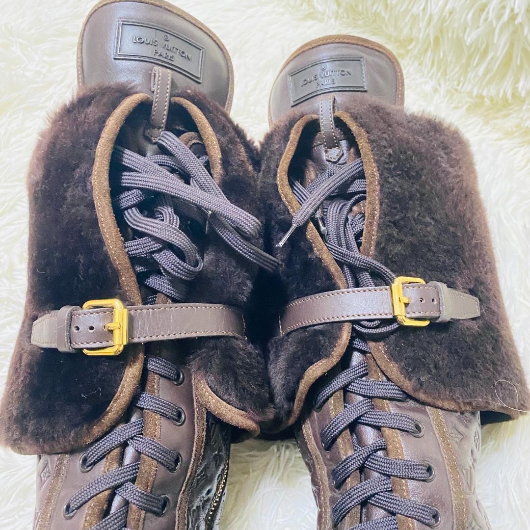 LOUIS VUITTON ルイヴィトン ロングレザーブーツ ボア モノグラム