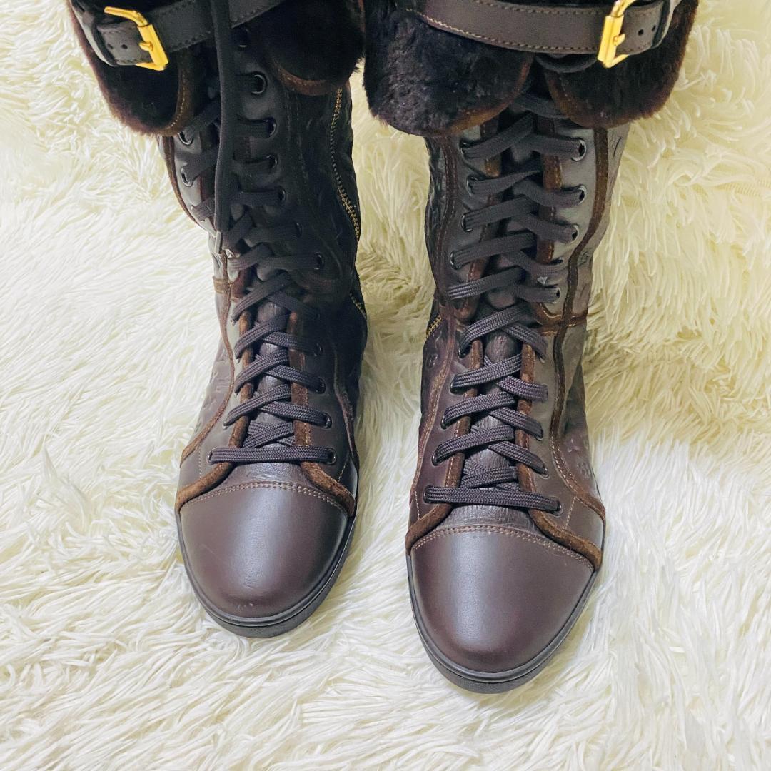 LOUIS VUITTON ルイヴィトン ロングレザーブーツ ボア モノグラム