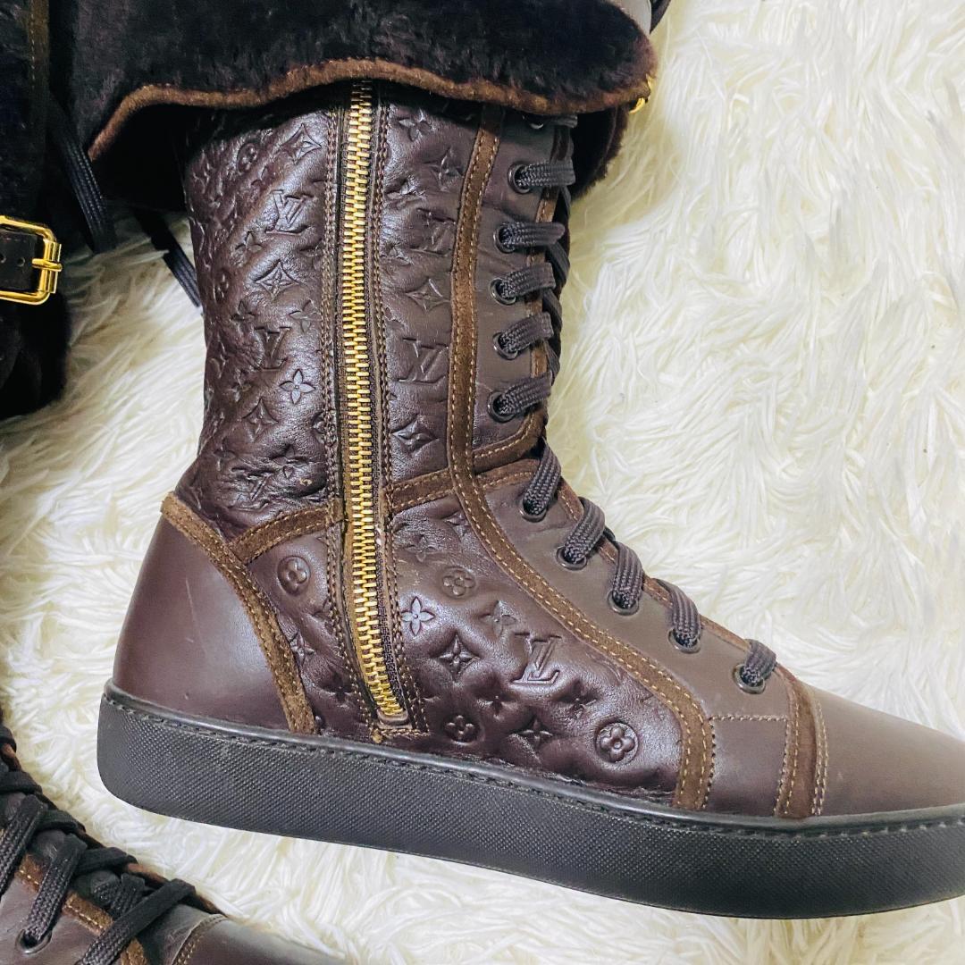 LOUIS VUITTON ルイヴィトン ロングレザーブーツ ボア モノグラム