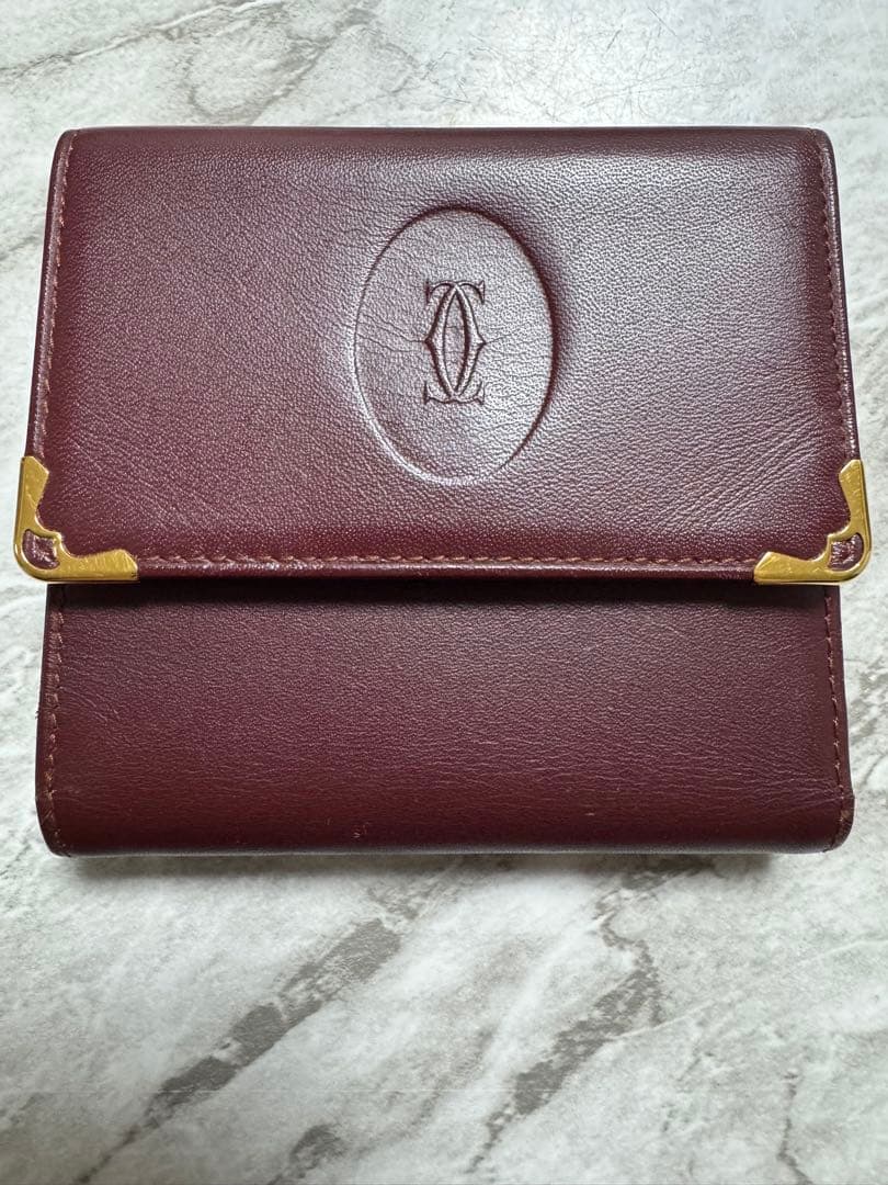 Cartier カルティエ レザー 三つ折り財布 サイフ マスト ボルドー