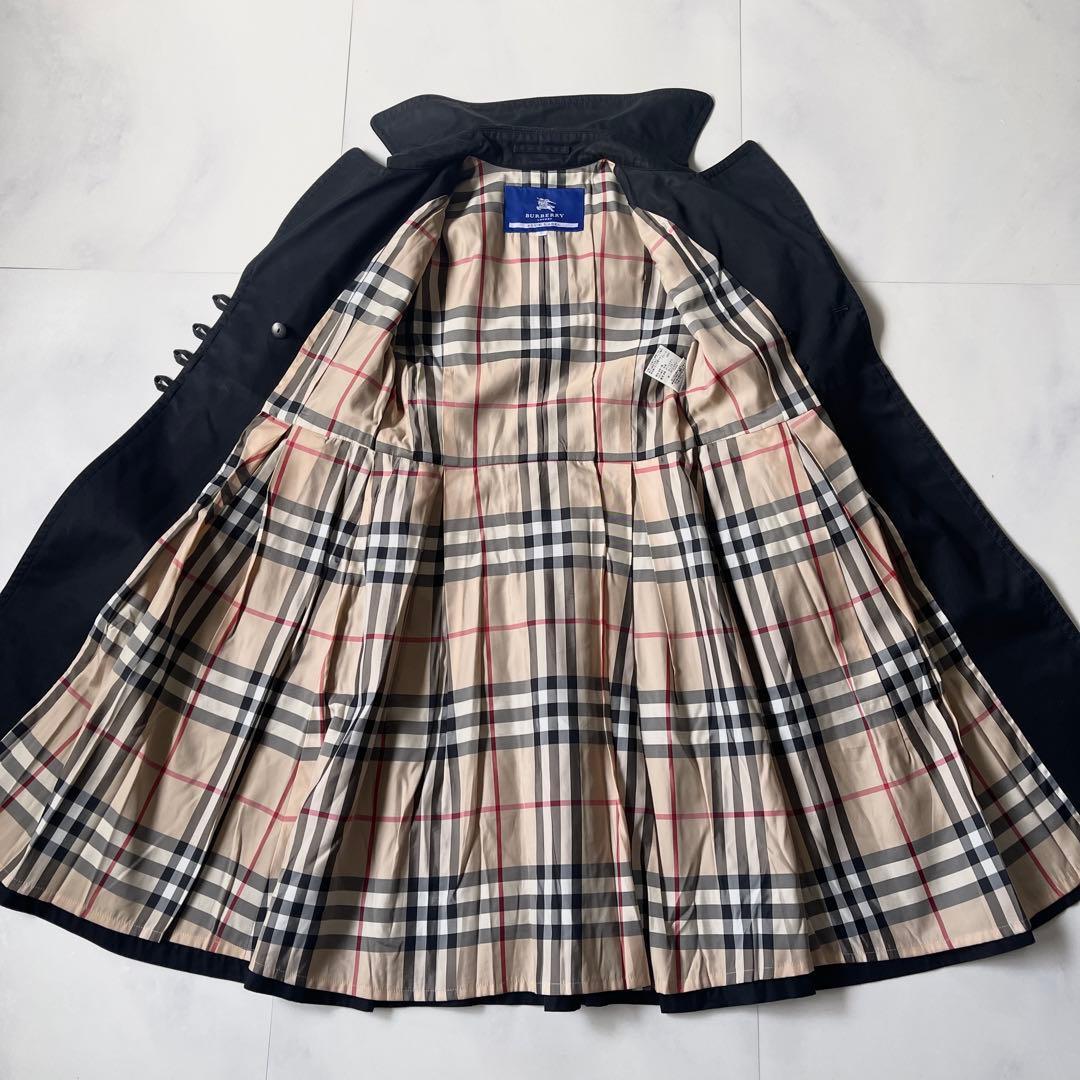 バーバリーブルーレーベル ノバチェック 黒 トレンチコート36 ベルト Aライン