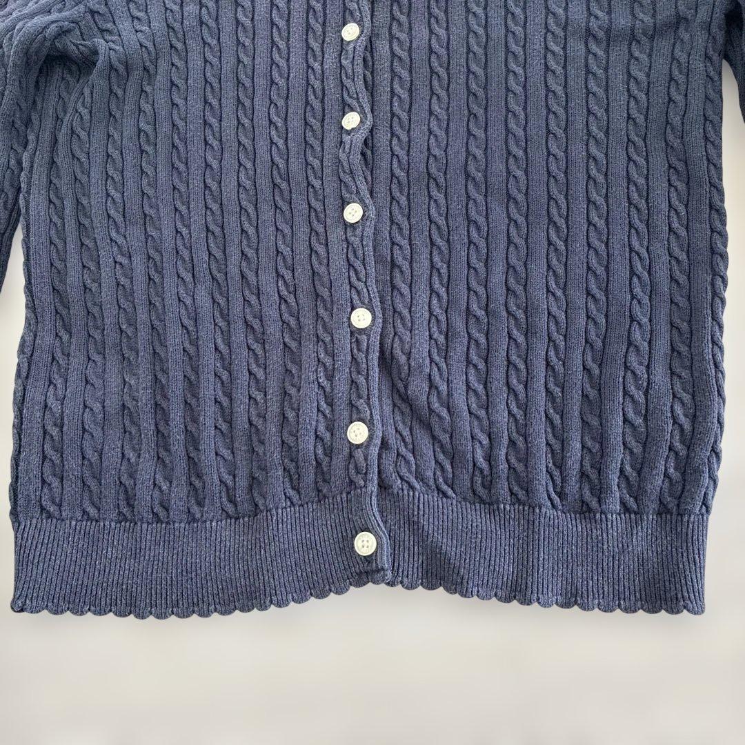 ポロラルフローレン　ネイビー ピンク刺繍　ケーブルニットカーディガン