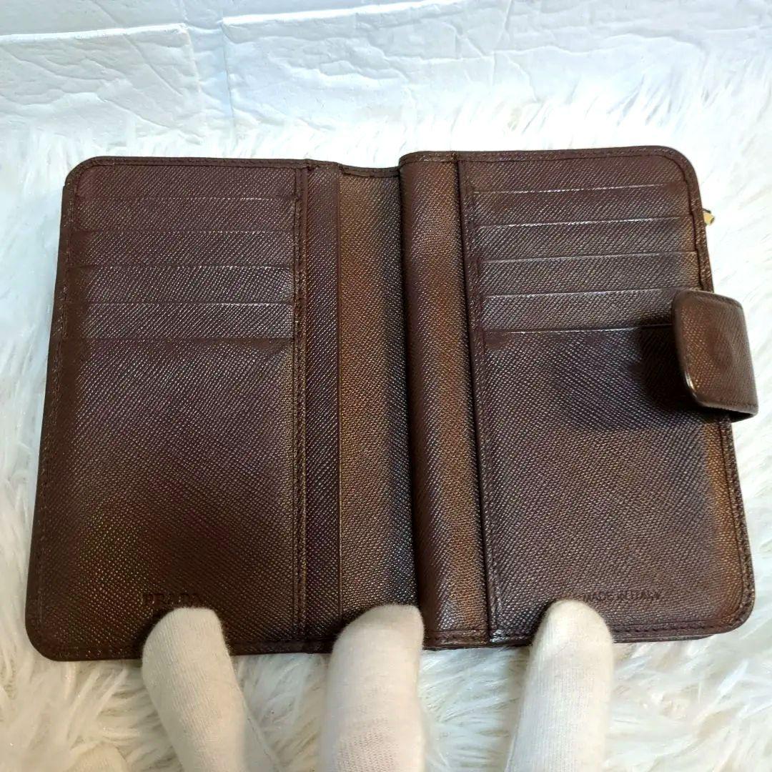 【美品】プラダ 折り財布 サフィアーノ 茶