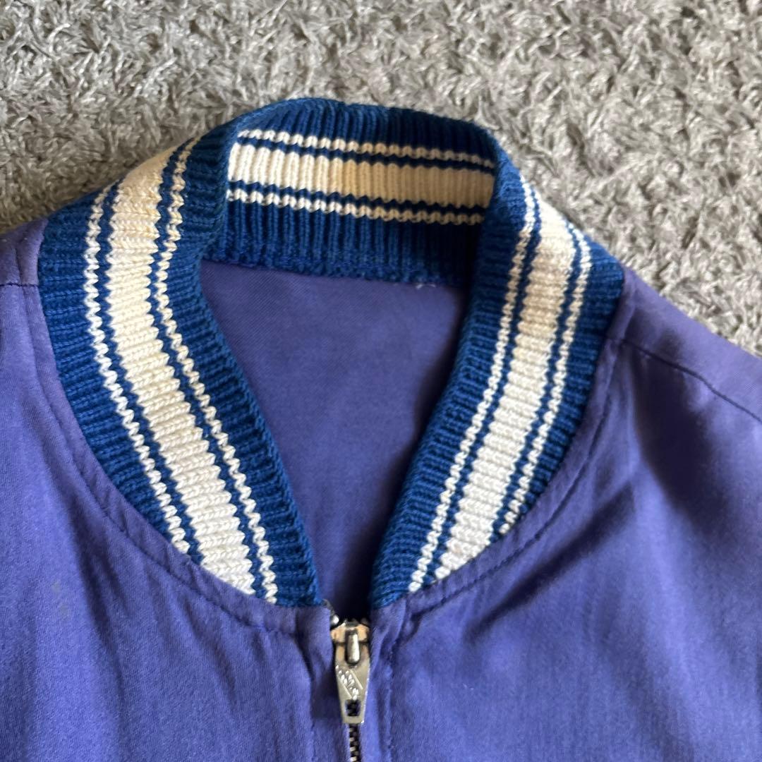 50s 60s レーヨン ギャバジャン　刺繍　ブルー　USA製 ヴィンテージ