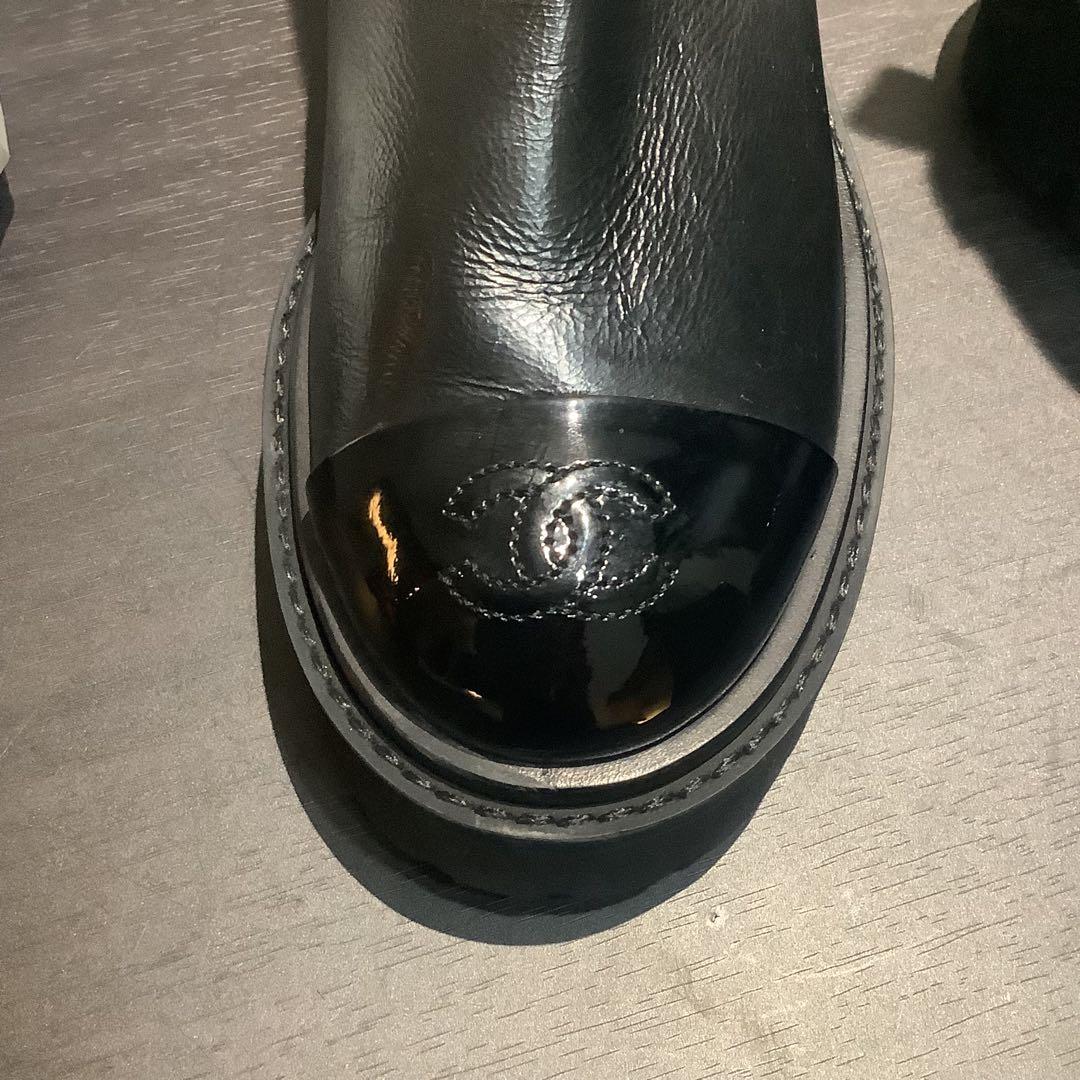 シャネル CHANEL ココマーク サイドゴアブーツ ショートブーツ レザー 黒