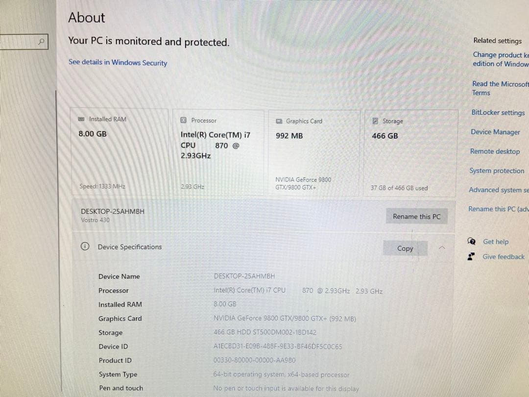 優待価格】DELL Vostro i7-870｜8GB｜9800 GTX+ 1G