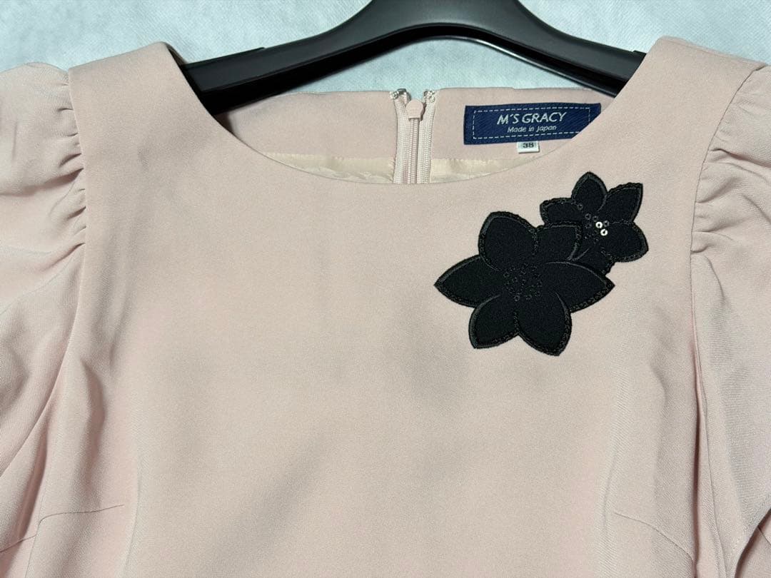 M'S GRACY ピンク 花刺繍 半袖ワンピース 38