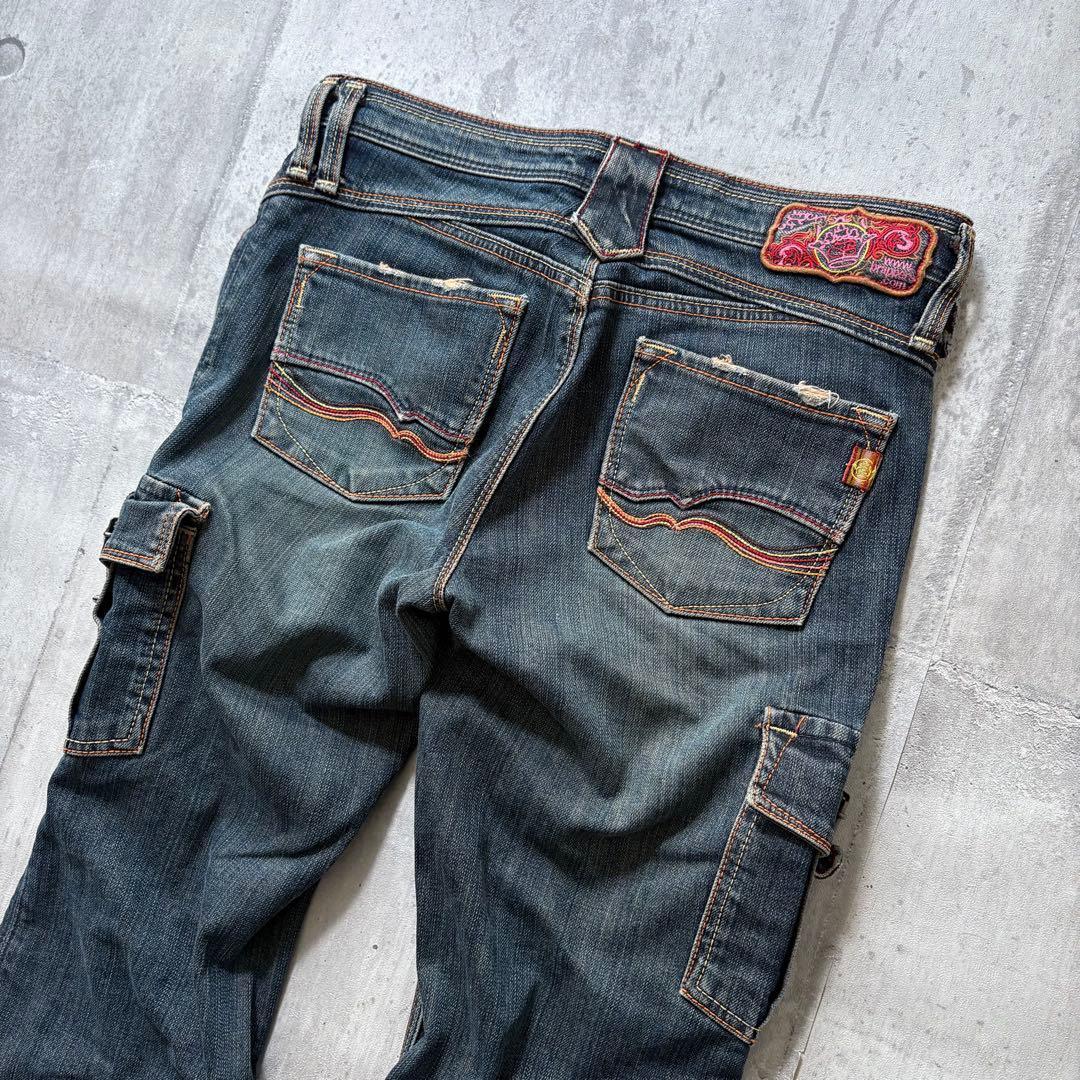 パンツ 00s flare denim cargo pants y2k grunge