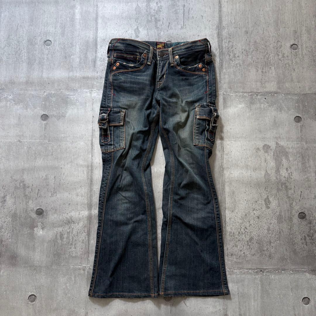 パンツ 00s flare denim cargo pants y2k grunge