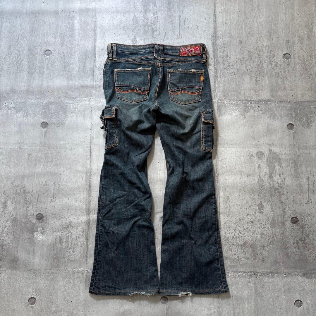 パンツ 00s flare denim cargo pants y2k grunge