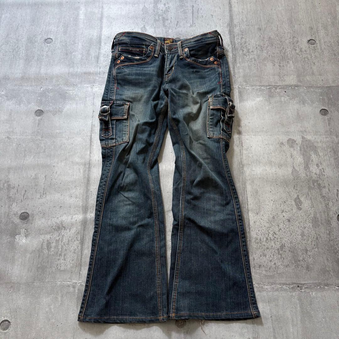 パンツ 00s flare denim cargo pants y2k grunge