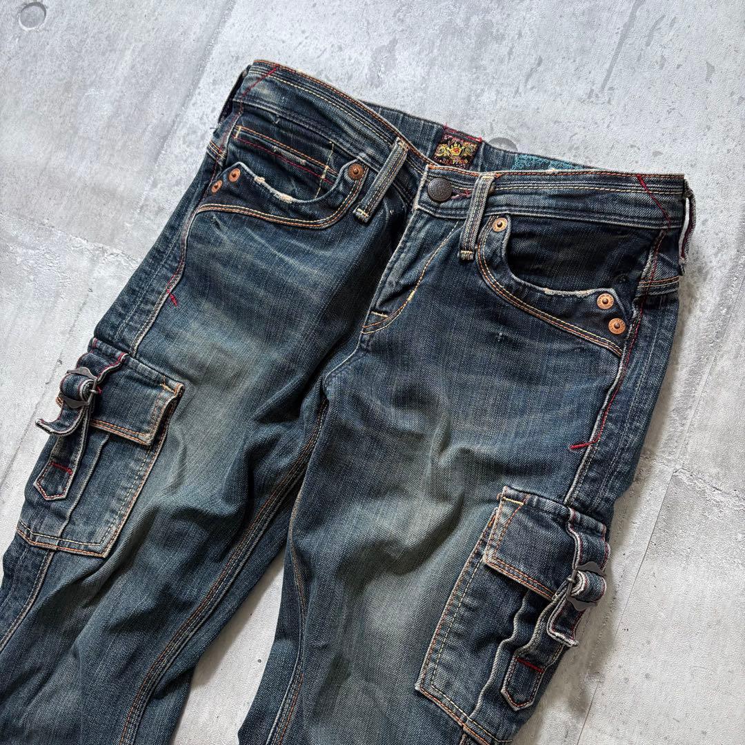 パンツ 00s flare denim cargo pants y2k grunge
