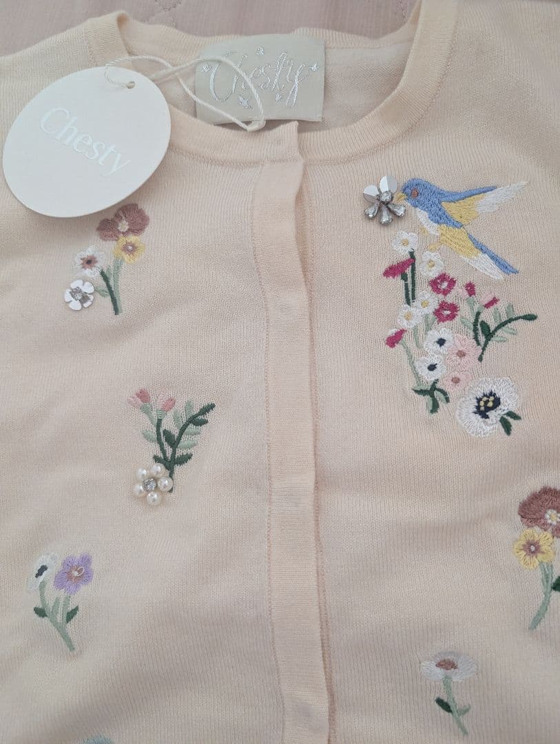 chesty バード刺繍 ビジュー 長袖カーディガン Free size