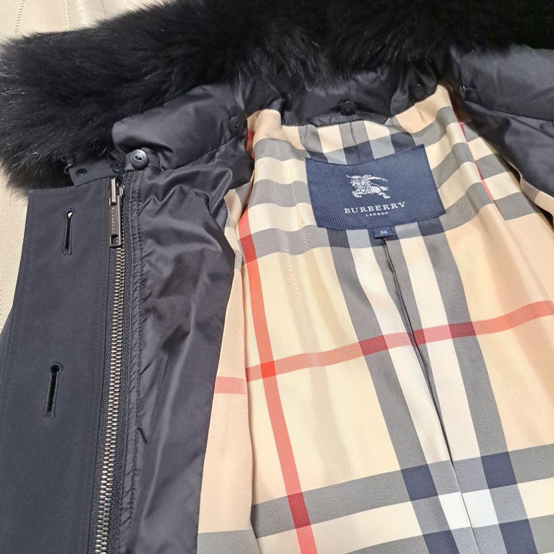 BURBERRY LONDONトレンチコートブラック ファー付きメガチェックM