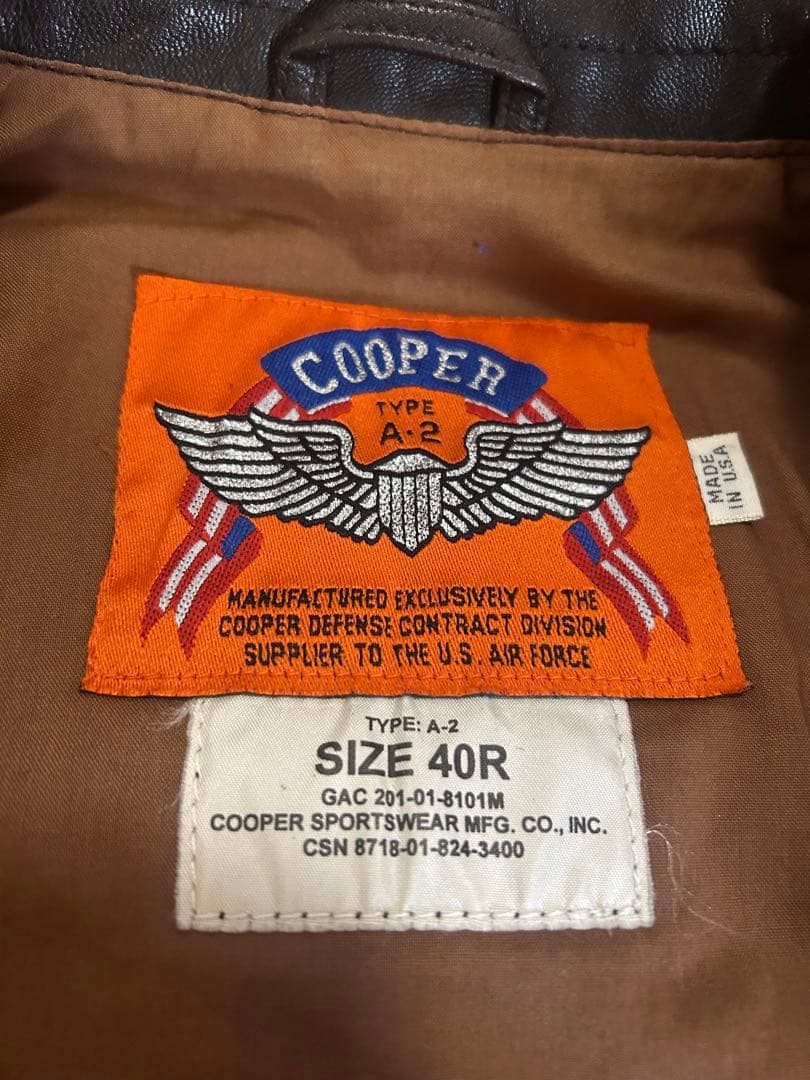 COOPER USA製 A-2フライトジャケット 40R 実物米空軍ゴートレザー