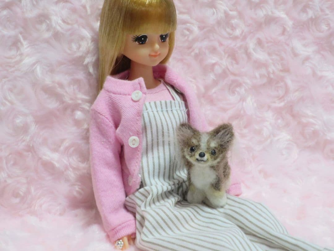 羊毛フェルト 犬 チワワ チョコタン ホワイト ミニチュアドールハウス