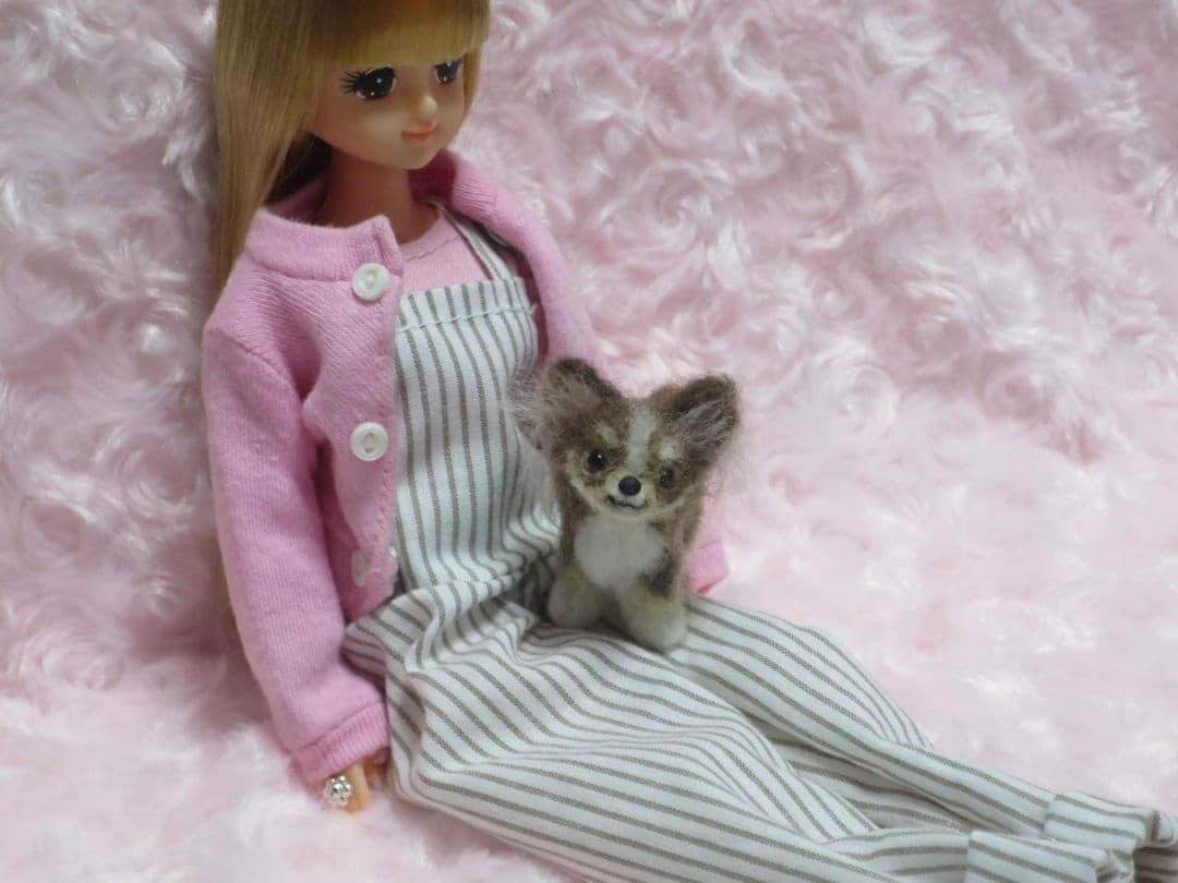 羊毛フェルト 犬 チワワ チョコタン ホワイト ミニチュアドールハウス