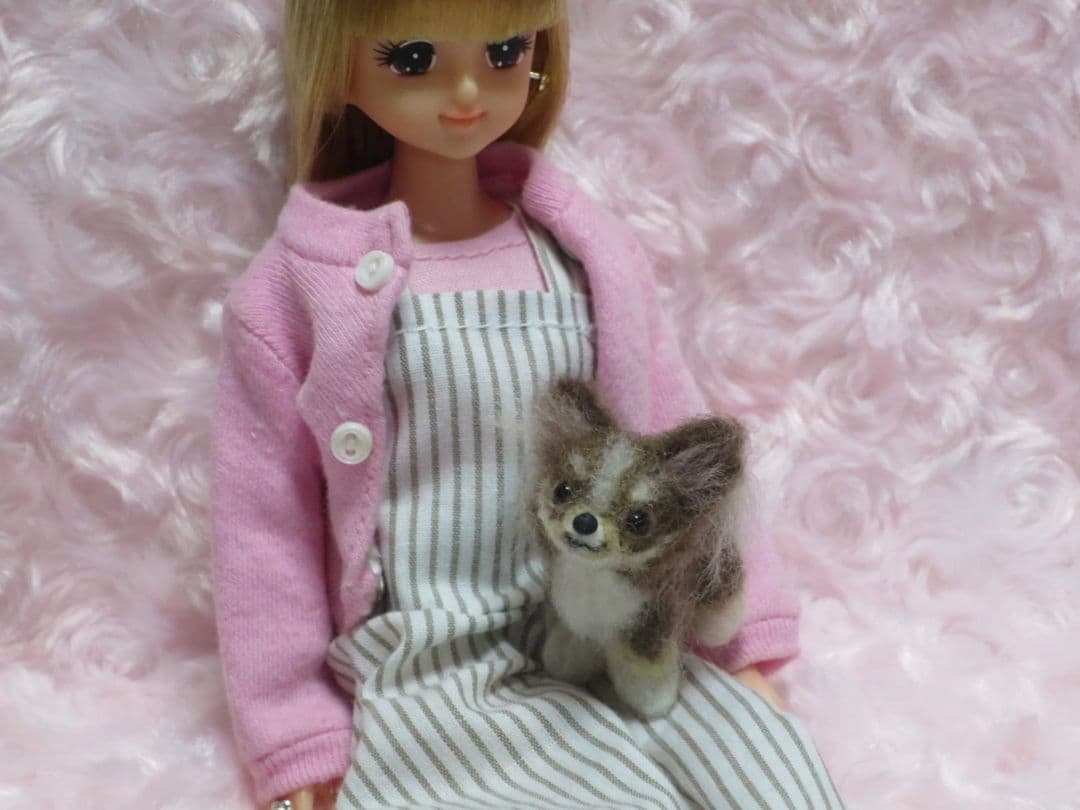 羊毛フェルト 犬 チワワ チョコタン ホワイト ミニチュアドールハウス
