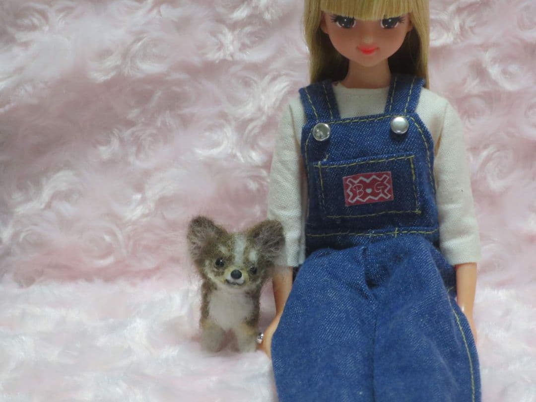 羊毛フェルト 犬 チワワ チョコタン ホワイト ミニチュアドールハウス