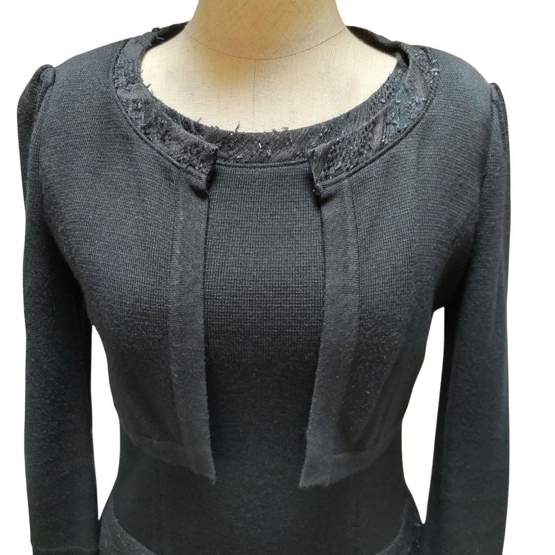 Rene★新品黒ニットツィードノースリーブワンピース、美品ニットボレロ八分袖36
