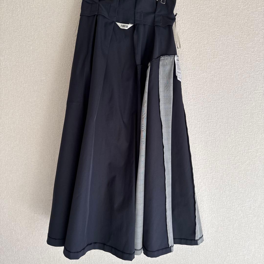 【かなり希少】FURFURアシンメトリータック｜ロングスカート｜ネイビー系｜F