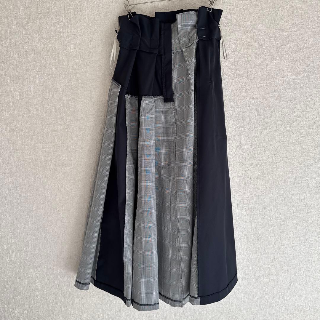 【かなり希少】FURFURアシンメトリータック｜ロングスカート｜ネイビー系｜F