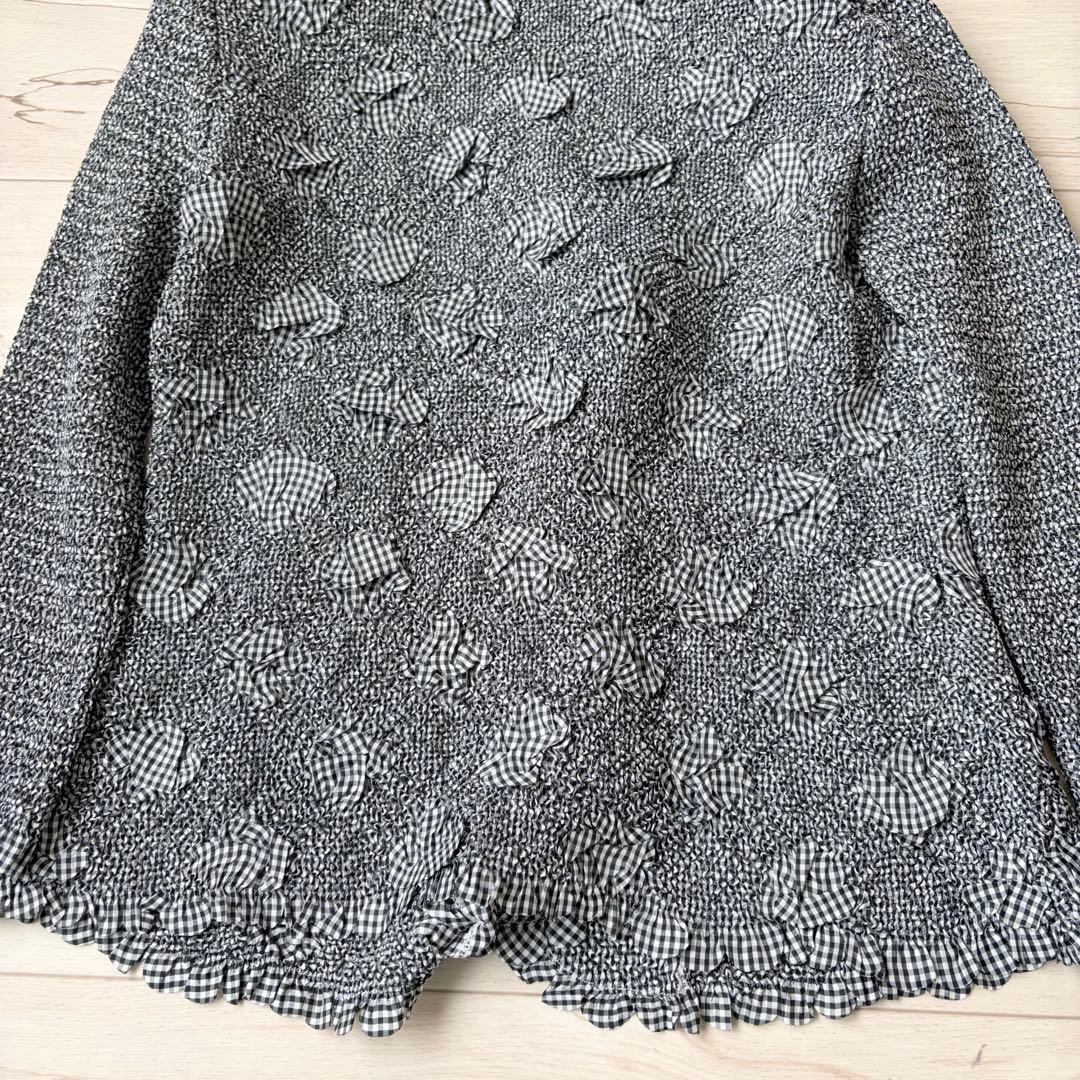 【極美品】近年タグ　ノコオーノ　プリーツ　立体花モチーフフリル　ギンガムチェック