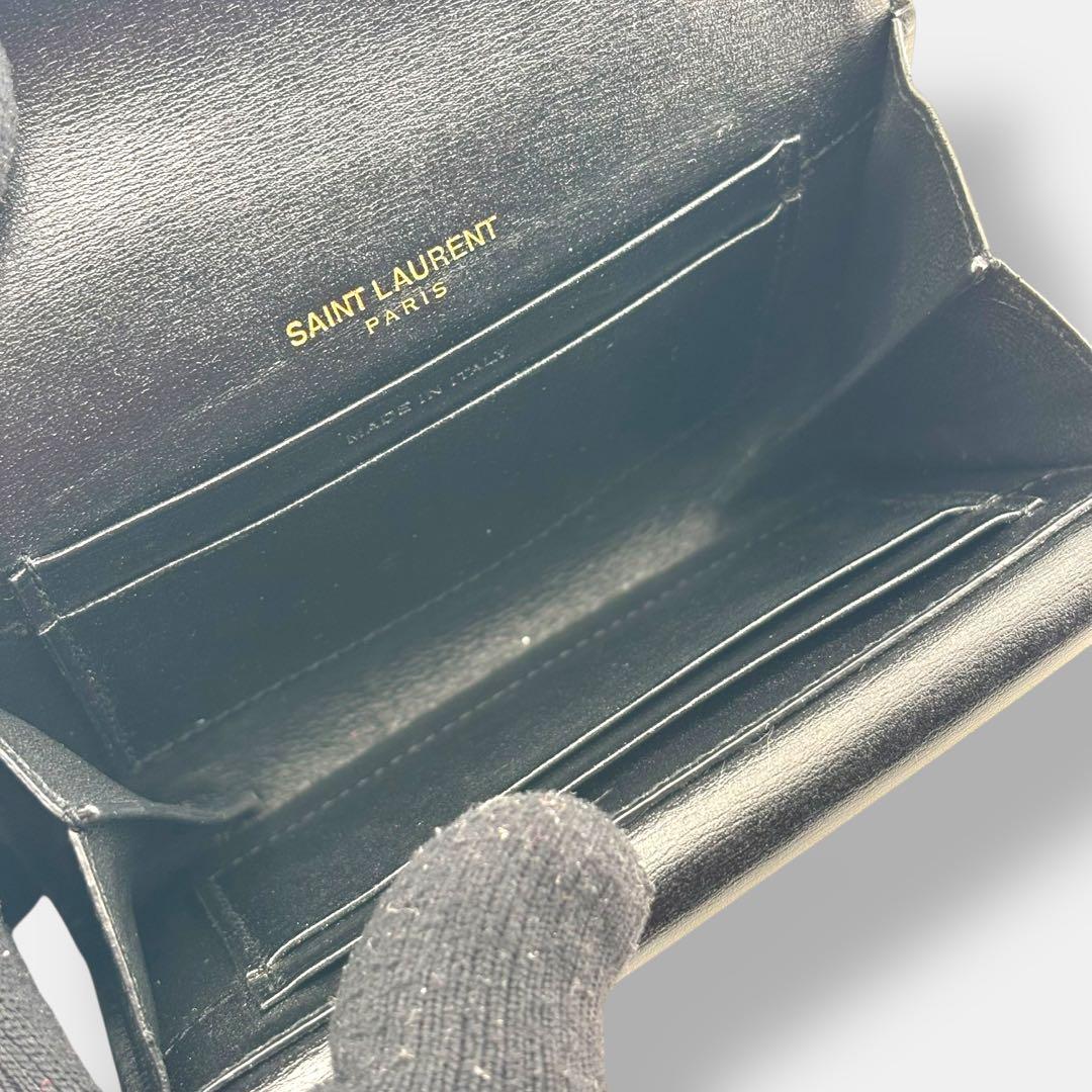 極美品 サンローラン シュルピス 二つ折り財布 カサンドラ ブラック ゴールド