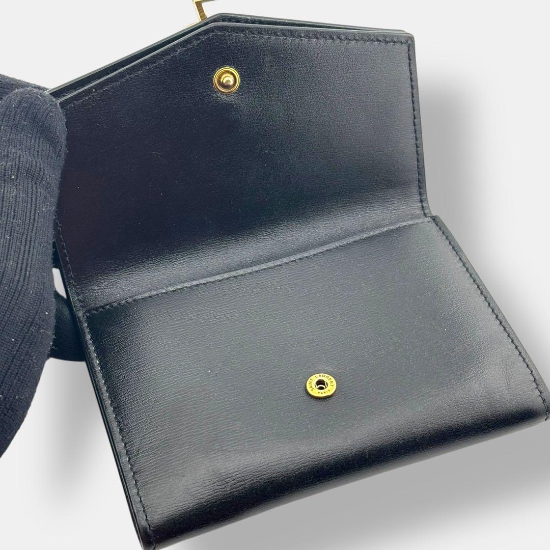 極美品 サンローラン シュルピス 二つ折り財布 カサンドラ ブラック ゴールド