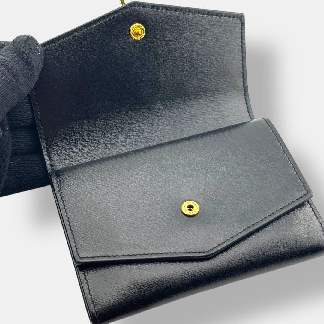 極美品 サンローラン シュルピス 二つ折り財布 カサンドラ ブラック ゴールド