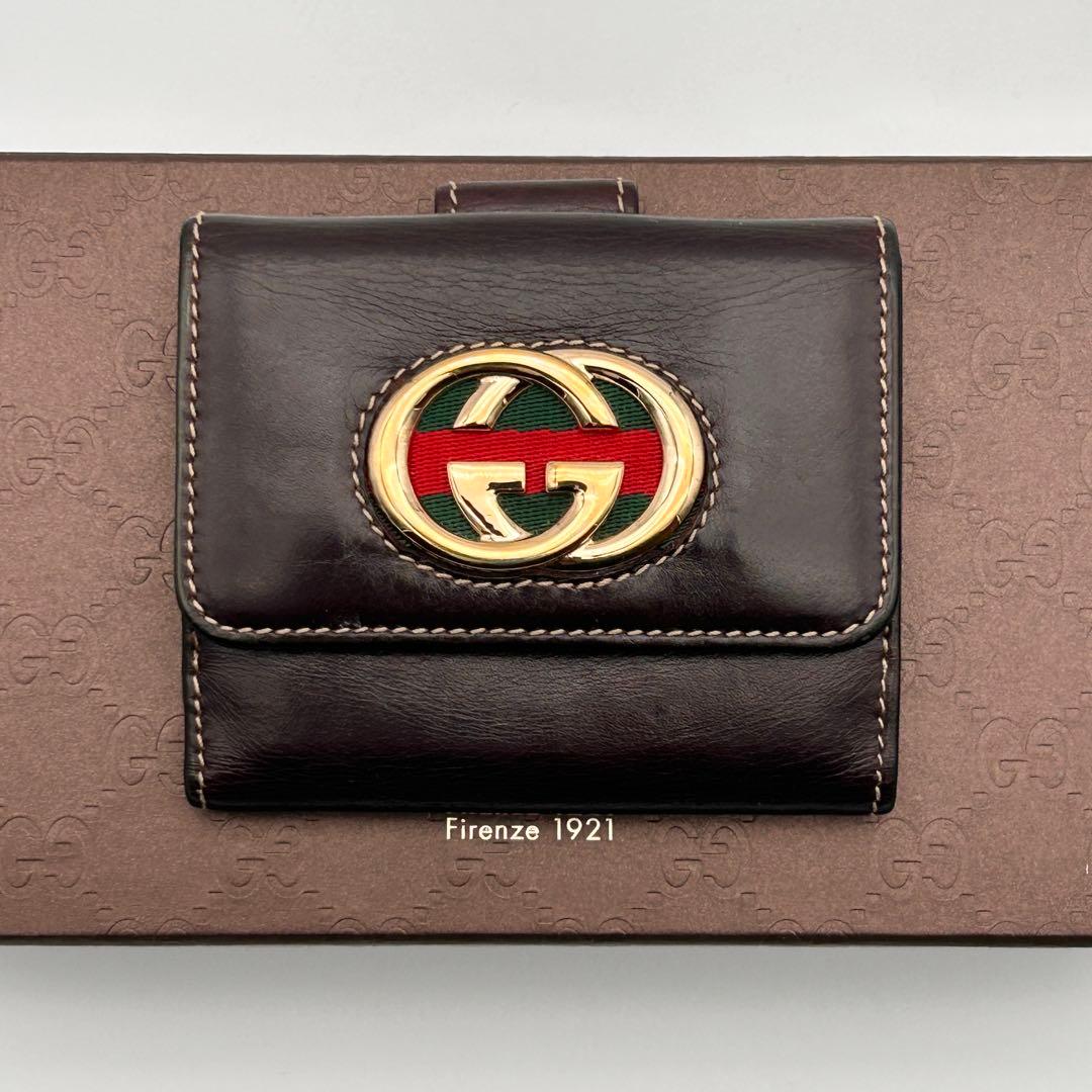 ✨美品✨ GUCCI 二つ折り財布 GG グッチ インターロック シェリーライン
