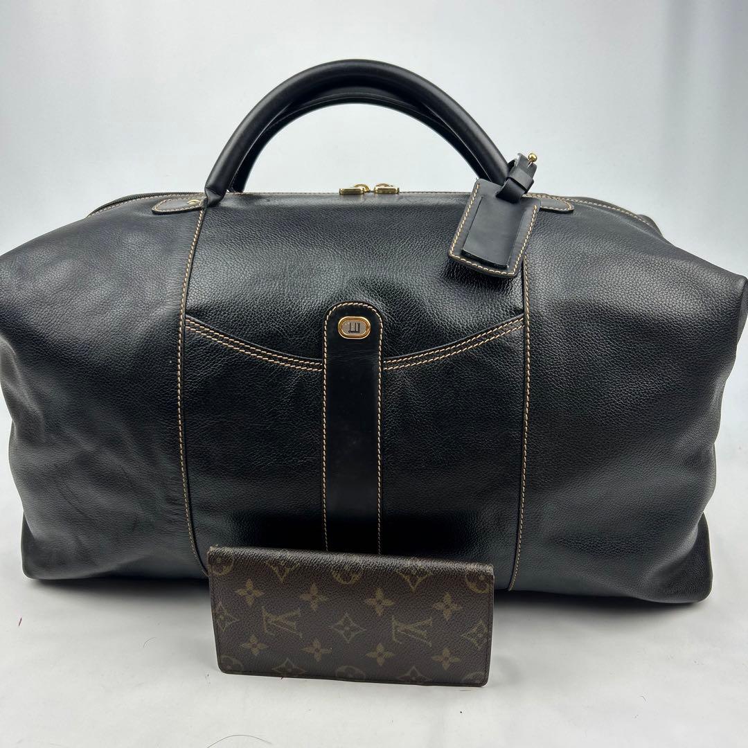 【美品】ダンヒル　ボストンバッグ　レザー　ロゴ金具　デカボストン　黒　2way
