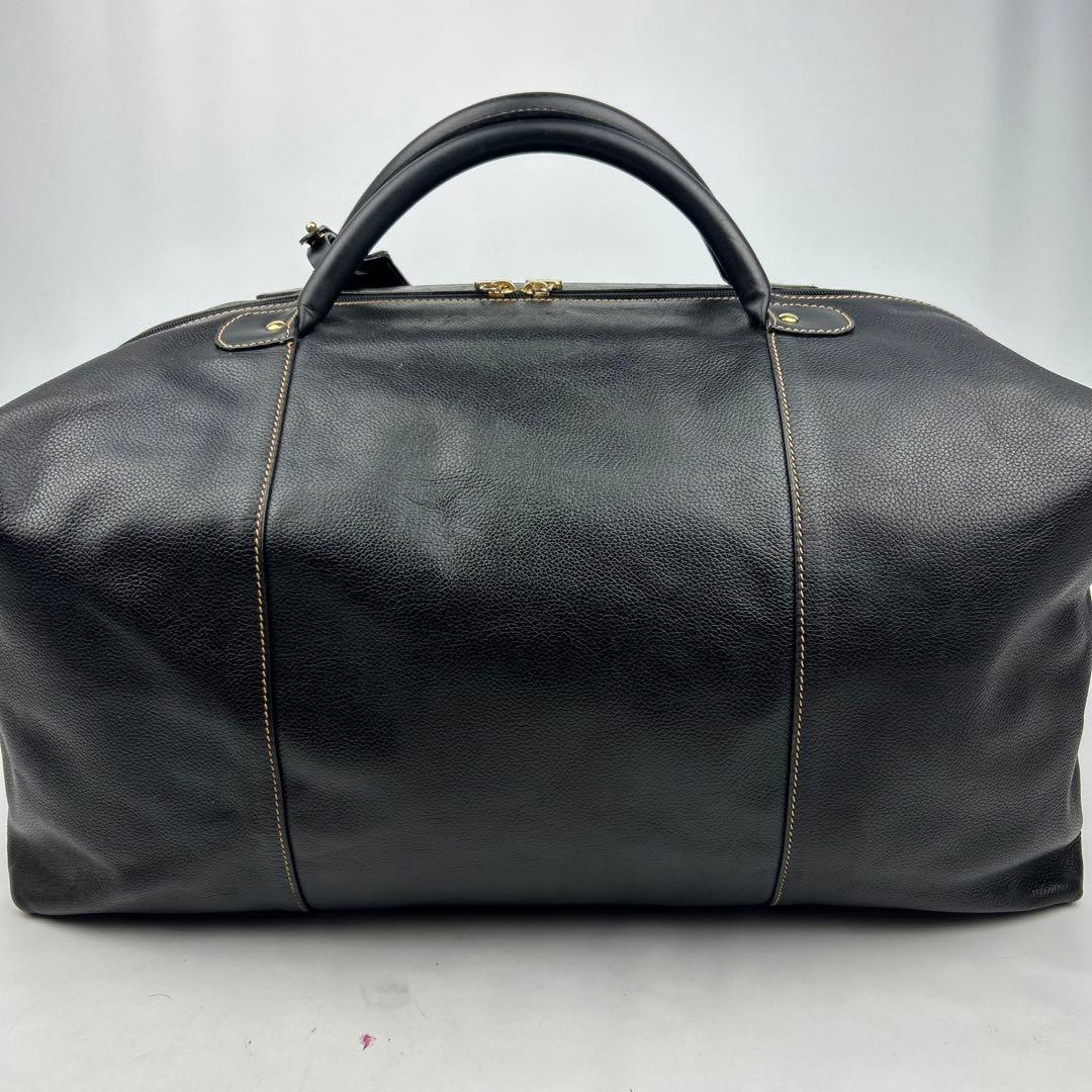 【美品】ダンヒル　ボストンバッグ　レザー　ロゴ金具　デカボストン　黒　2way