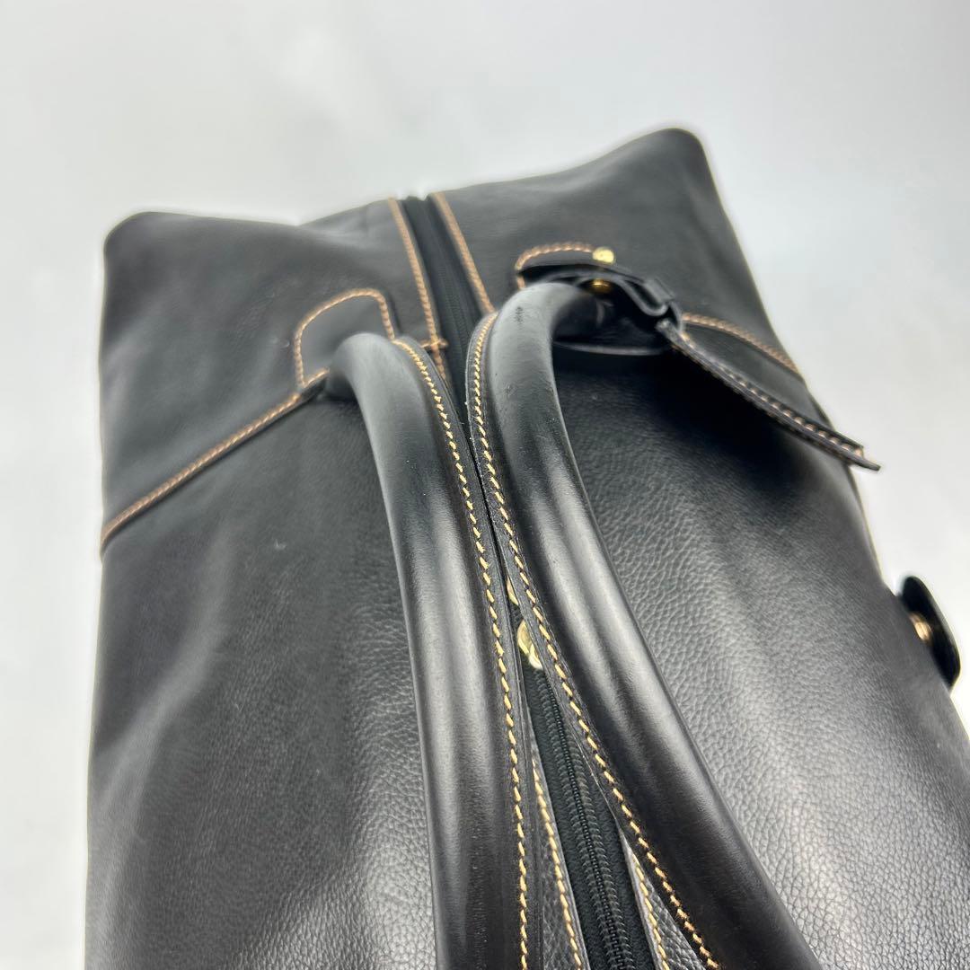 【美品】ダンヒル　ボストンバッグ　レザー　ロゴ金具　デカボストン　黒　2way