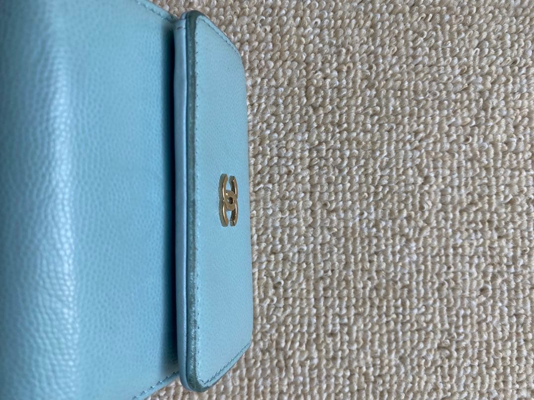 CHANEL 三つ折財布 水色