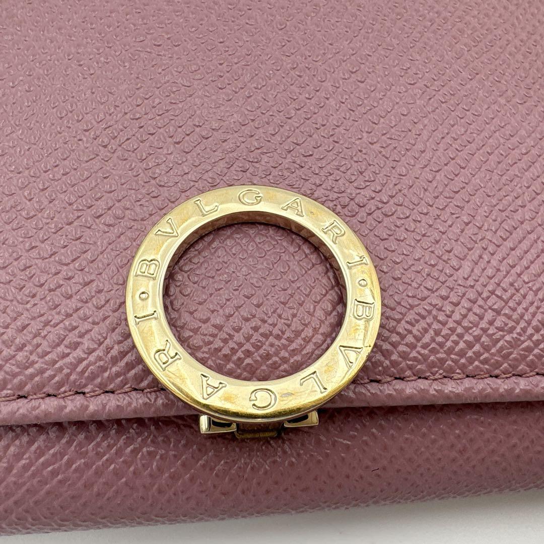 BVLGARI ブルガリ ピンクレザー三つ折り財布　裏地赤　箱・品質証明書付き