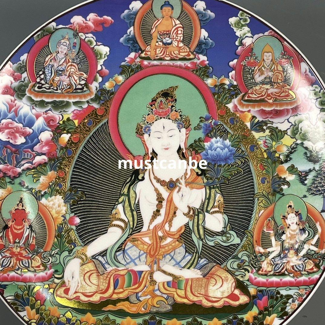 清乾隆五彩タンカ観音文賞盤 景徳鎮 陶磁器 装飾品 現代工芸品 美術品 置物