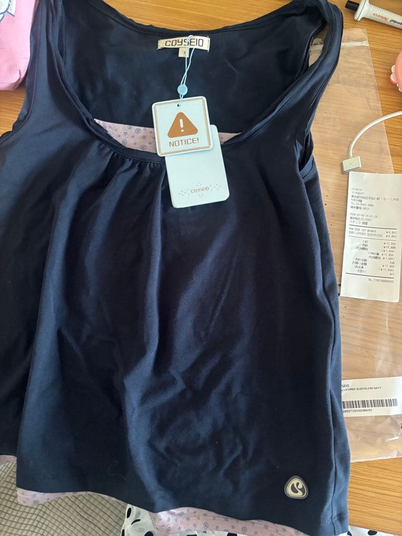 トップス coyseio DUDU LAYERED SLEEVELESS NAVY