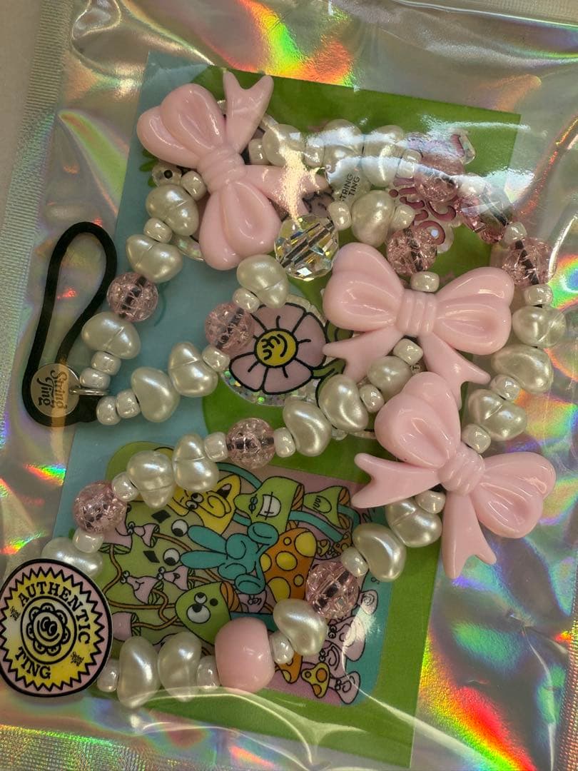 公式完売★String Ting★タグ付正規品 スマホストラップ リボン＆パール