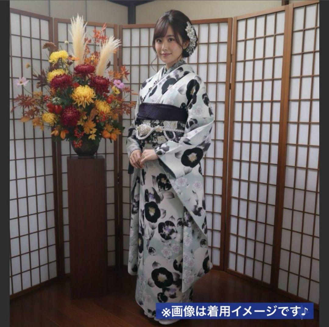 438白灰黒　モダン　 ほぼ未使用　　振袖7点フルセット成人式卒業式謝恩会