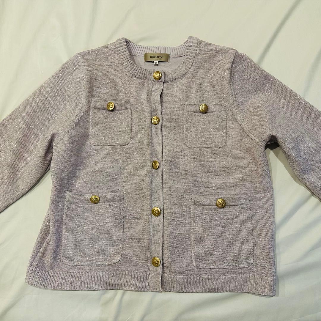 美品　JUSGLITTY 鹿沼さんコラボ　キラキラニットジャケット　パープル