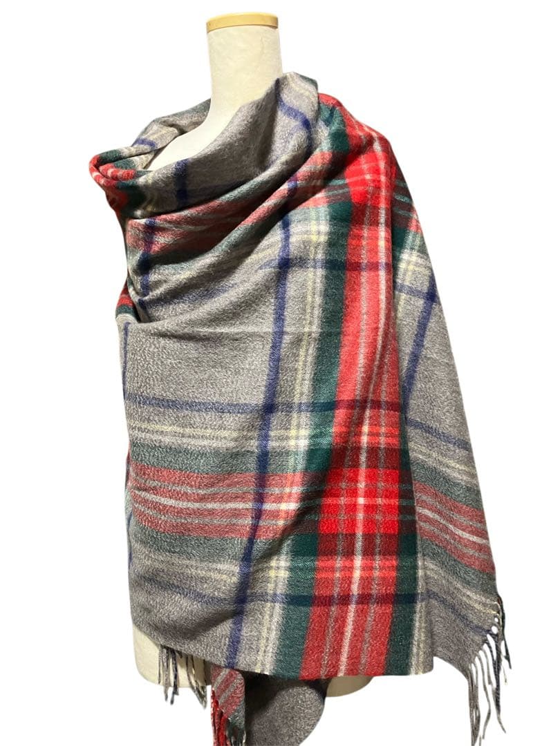 フワフワなめらかカシミアチェック柄 超大判70幅ストール 新品