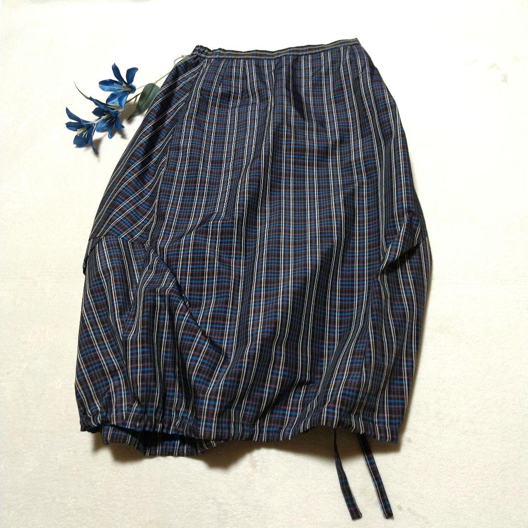 美品　慈雨　チェック柄 ロングスカート　L　センソユニコ