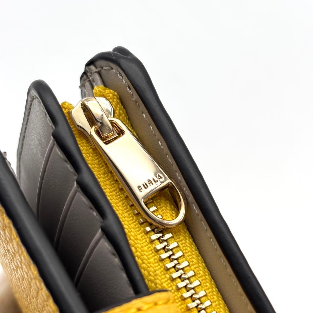 未使用保管品 フルラ バビロン 二つ折り財布 レザー ロゴ 小銭入れ イエロー