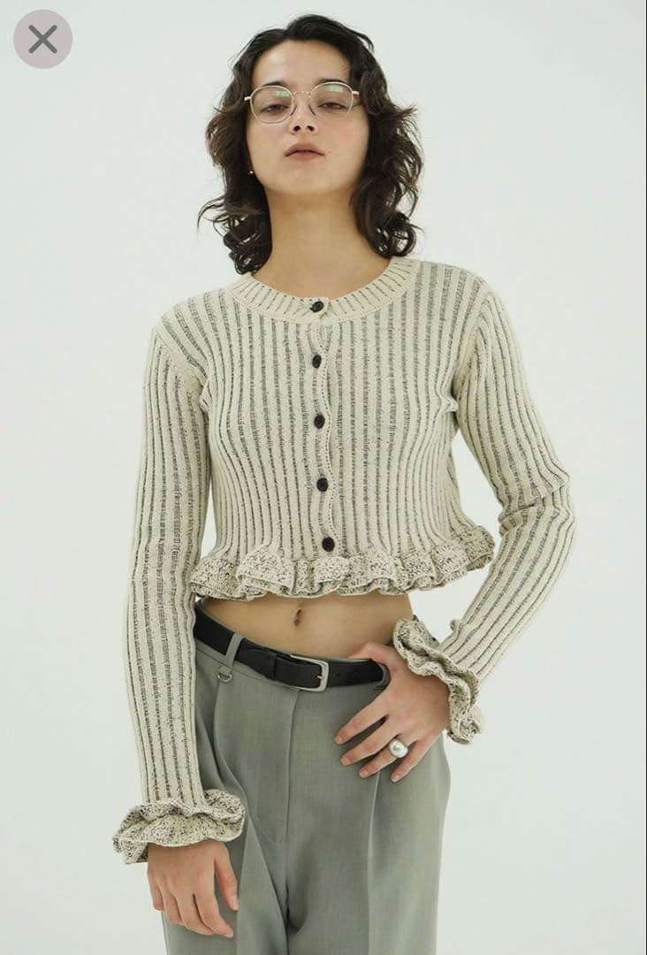 CLANE クラネ W FACE SHORT FRILLED KNIT TOPS