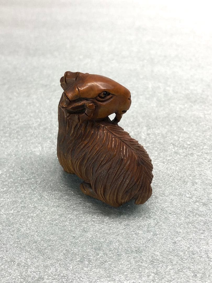 根付　羊　時代提物　木彫り