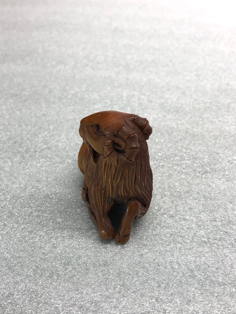根付　羊　時代提物　木彫り